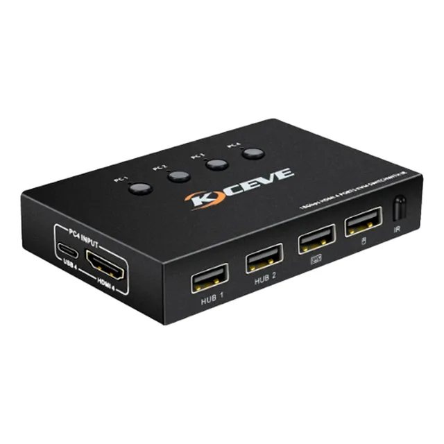Switch Kvm Kceve Kc-401cy De 4 Puertos Hdmi 4k +4 Set Cables