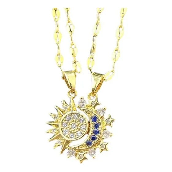 Collar Sol Y Luna Compartido Con Imán Acero Novios Amigos