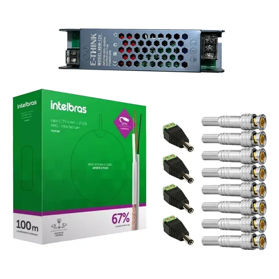 Kit Cabo Coaxial Bipolar Cftv Fc67cbr Fast Cam + Acessórios