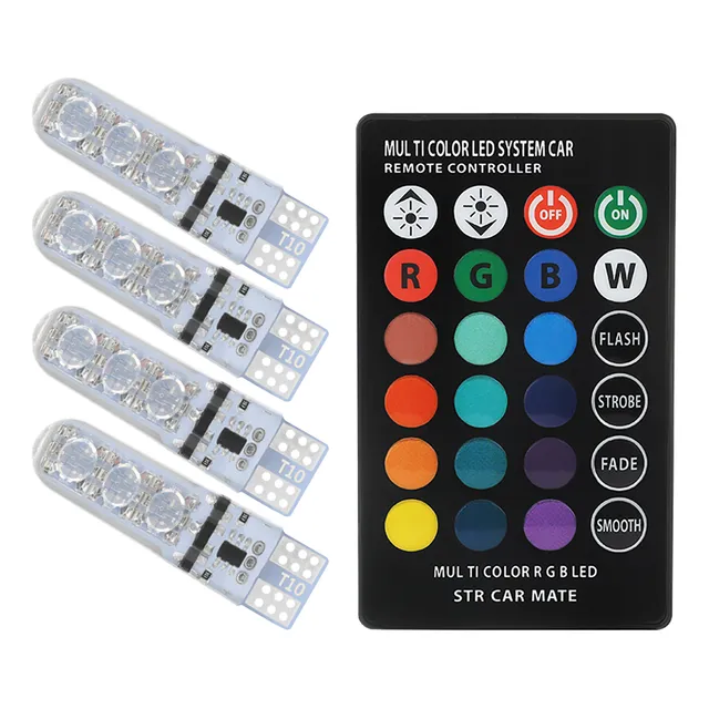 4 Focos Led T10 Pellizco Rgb Estrobo Control Remoto Memor