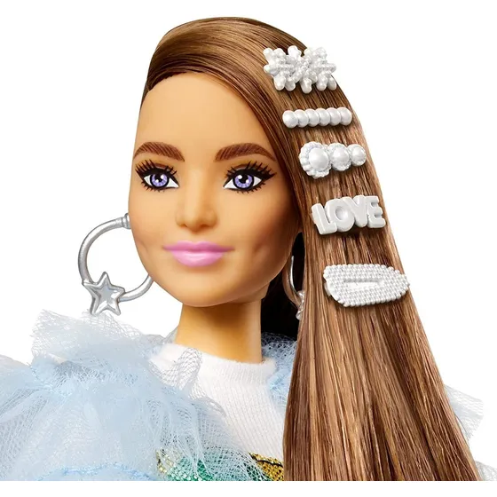 Muñeca Barbie Extra Doll # 9 con chaqueta azul con volantes Mattel