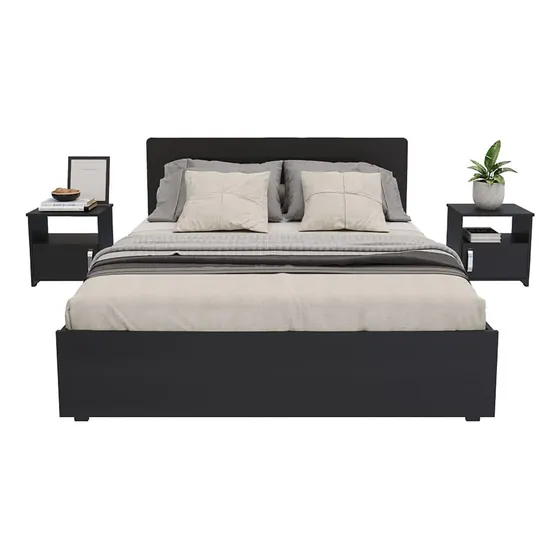 Combo Cama Doble + 2 Mesas De Noche Maderkit 01121-prm