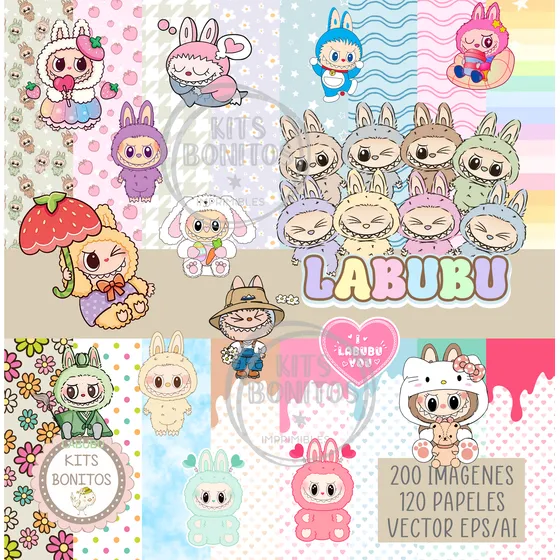Kit Digital Cliparts Imagenes Png Papeles Monstruos Labubu
