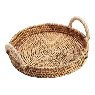 Cesta De Mimbre Hecha A Mano Con Asas De Madera Bandeja Cesta De Mimbre Hecha A Mano Con Asas De Madera Bandeja