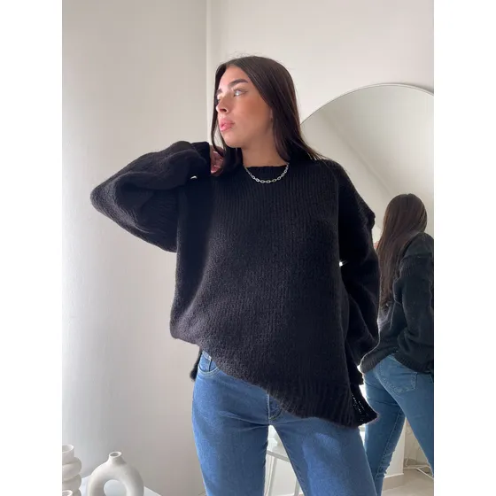 Sweater Mujer De Lanilla Over - Con Tajos Al Costado.