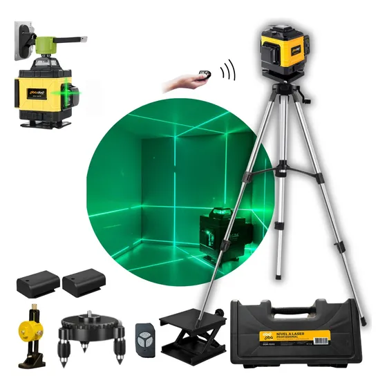 Nível Laser Verde 12 Linhas Base Giratória 360º Maleta Tripé