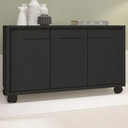 Balcão Aparador Com 3 Portas E Rodízios 90cm Preto
