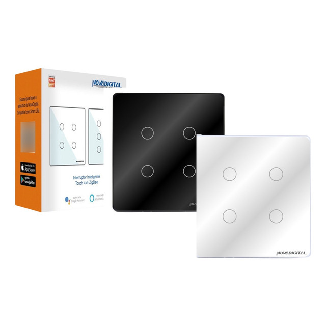 Interruptor Zigbee Inteligente 4 Botões 4x4 Smart Alexa Interruptor Zigbee Inteligente 4 Botões 4x4 Smart Alexa
