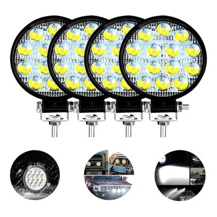 Kit 4 Farol Milha 14 Leds 42w 12v/24v Redondo Off-road 6000k