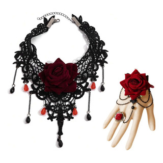 Conjunto Collar Pulsera Rosa Retro Vintage Colonial 4676 Conjunto Collar Pulsera Rosa Retro Vintage Colonial 4676