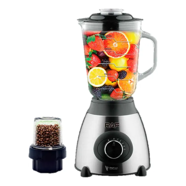 Licuadora De Vidrio 1.5l Con Molinero Raf 1000w Portátil Plateado