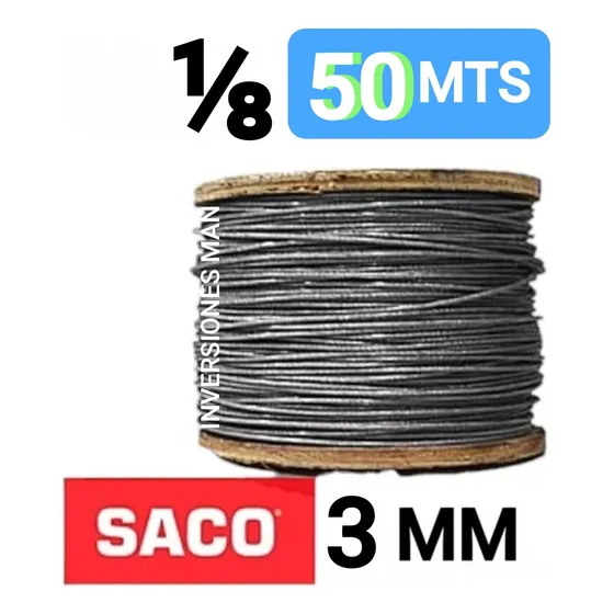 Guaya De Acero Galvanizado 3 Mm / 1/8 PuLG Rollo De 50 Mts