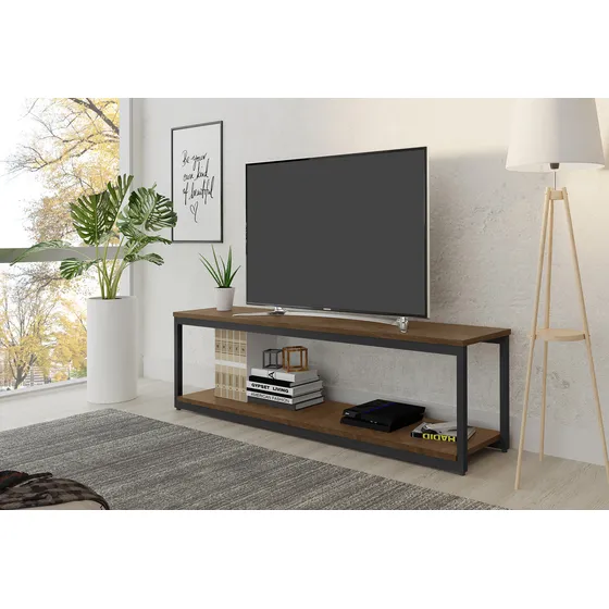 Rack Estilo Industrial Para Tv Ate 47 Preto Amadeirado Klm Store
