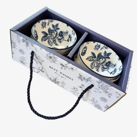 Kit 4 Petisqueira Bowl Cumbuca Tigela Porcelana Decor Mesa Azul Marinho E Branco
