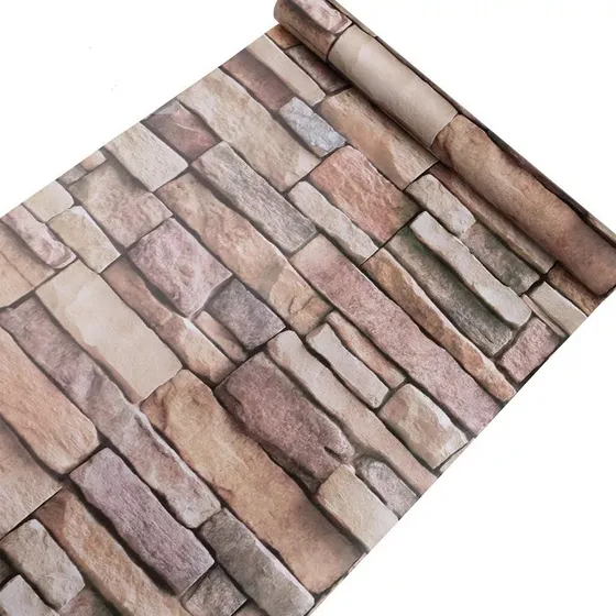 Vinilo Pared Piedra Empapelado Autoadhesivo 0.45x10m Rollo Color Ladrillo