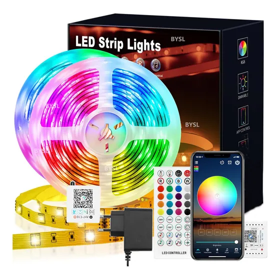 Faixa De Luz Led 20m Bluetooth Controle Remoto Rgb Colorida Luz Led Sincronizada Com Música Controle Remoto Ir De 44 Teclas + Controle Por Aplicativo Para Quarto Bar Festa Decoração De Interior