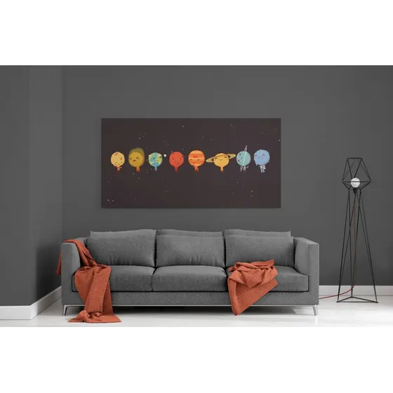 Cuadro Decorativo Ilustración Sistema Solar En Canvas 90x50 