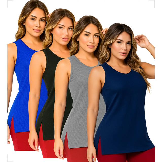 Kit 4 Camiseta Feminina Regata Academia Tapa Bumbum Treino