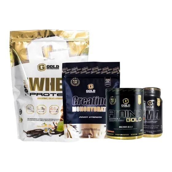 Whey Protein 5lb + Creatina + Zma + Amino. Combo Gold Nutrition. Outlet