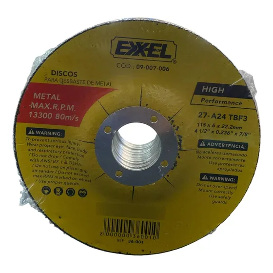 Disco Para Esmerilar 4-1/2 X 0.23 X 7/8 Exxel