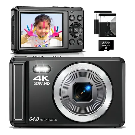 Câmera Digital Acrensly 4k 64mp Para Vlog Com Zoom 16x E Foco Automático, Tela Ips 2.8 , Cartão 32gb E 2 Baterias Preto