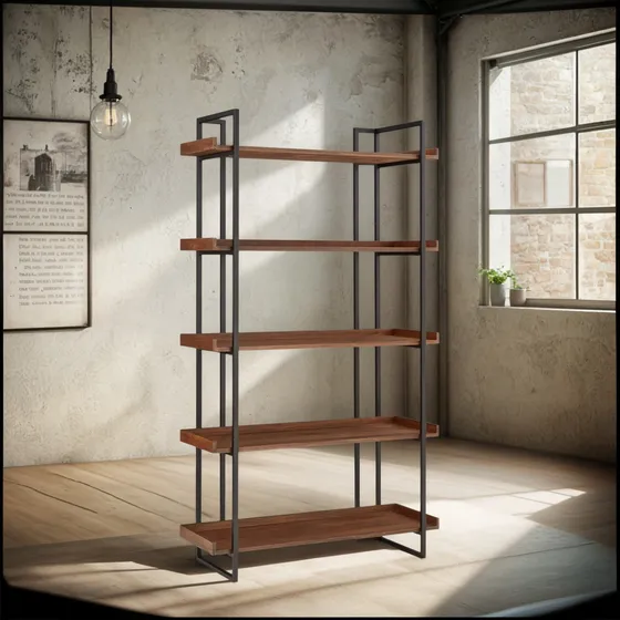 Biblioteca Estantería Hierro Madera Industrial 1,00 Ancho