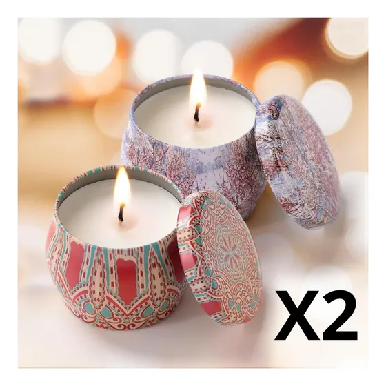 Velas Aromáticas En Lata De Mándalas Decorativas 2 Pcs  