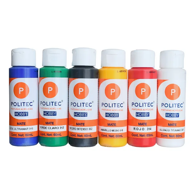 Kit Pinturas Acrílicas Politec 6 Colores Básicos 60 Ml C/u