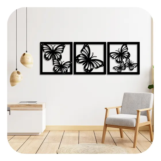 Cuadro Calado Mariposas Arte Triptico Set X3 Listo P/ Colgar