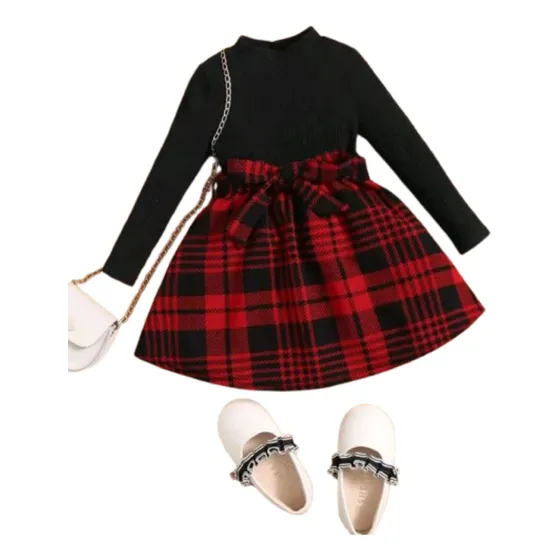 Vestido Shein Para Bebé Estampado A Cuadros Negro/rojo