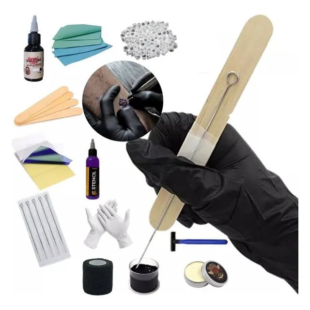 Kit Tattoo Hand Poked Inicial Básico Listo P/ Tatuar Tatuaje