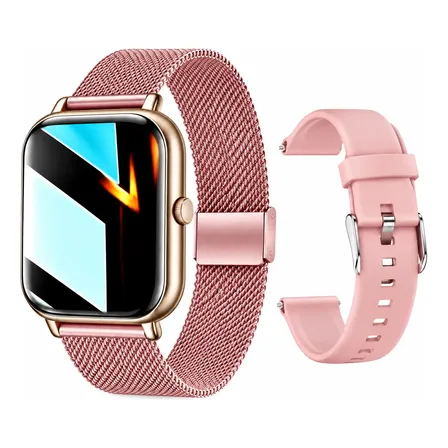 Smartwatch Con 2 Correas Silicona Y Malla Acero