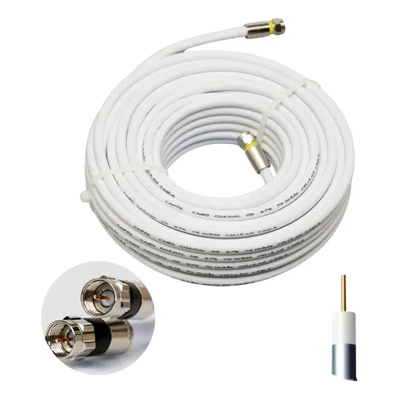 Cabo Rg6 Branco 30 Mts Coaxial Antena Tv Pronto C/ Conector