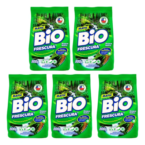 Pack 5 Detergente En  Polvo  Bio Frescura 800g Colección
