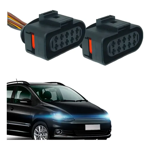 02 Plug Chicote Conector Tomada Farol Foco Duplo Vw Gol Fox