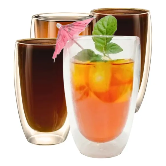 4 Copos Vidro Duplo Parede Dupla P/ Café Chá Água Suco Chopp Cor Transparente