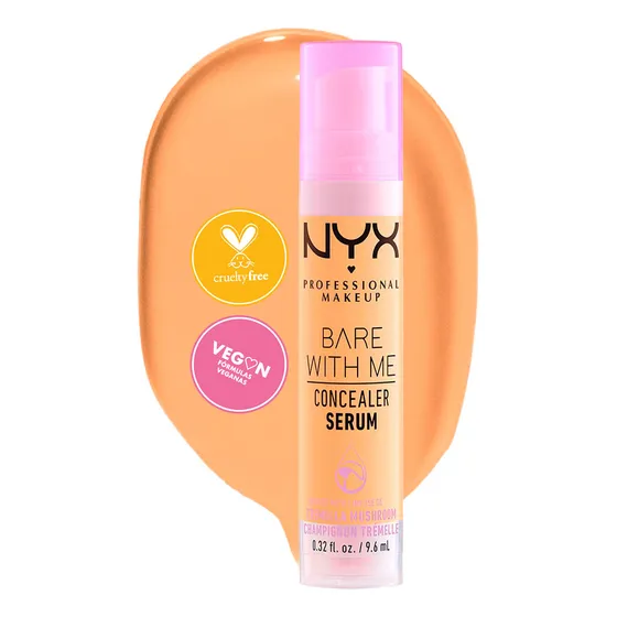 NYX Professional Makeup, Bare With Me Serum Corrector, 9ml. Tono: Golden. Suero corrector que cubre ojeras, manchas e imperfecciones. Cobertura media, hidratación hasta por 24H, fórmula vegana