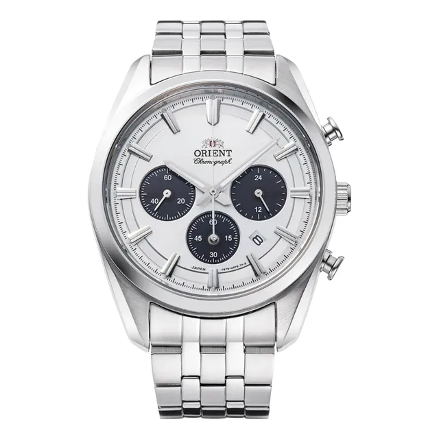 Reloj Orient Cronógrafo Rn-tx0305s Para Caballero Plateado
