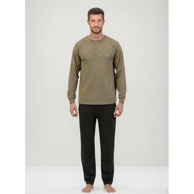 Pijama Hombre 2 Piezas Polera Manga Larga Algodón Rochester