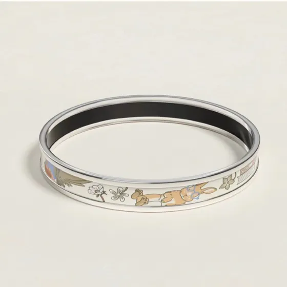 Hermes Pulsera De Plata Recortada Crema Conejo Blanco