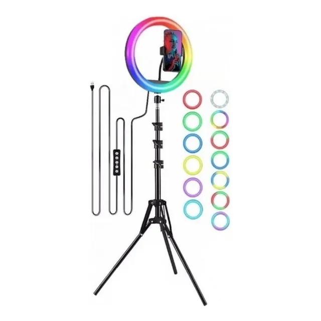 Aro De Luz Led 36cm Rgb Multicolor +trípode +3tonos Blancos