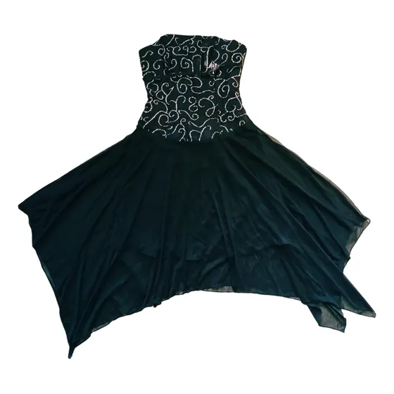 Vestido Negro Aplicaciones Brillantes Elegante Fiesta Noche