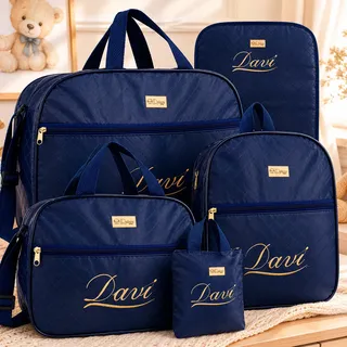 Kit Bolsa Maternidade 5 Peças Personalizado Menina/menino Azul-marinho