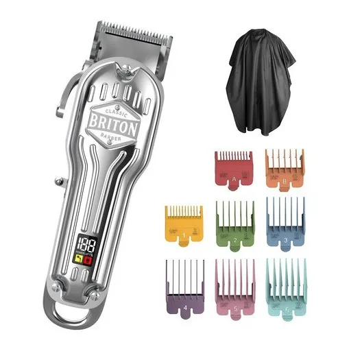 Maquina Cortar Pelo Afeitadora Inalambrica Briton + Kit Pro Plateada