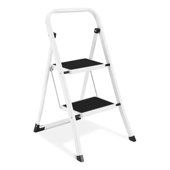 Escalera Plegable Multiuso 2 Peldaños Compacta Y Resistente Color Negro/Blanco