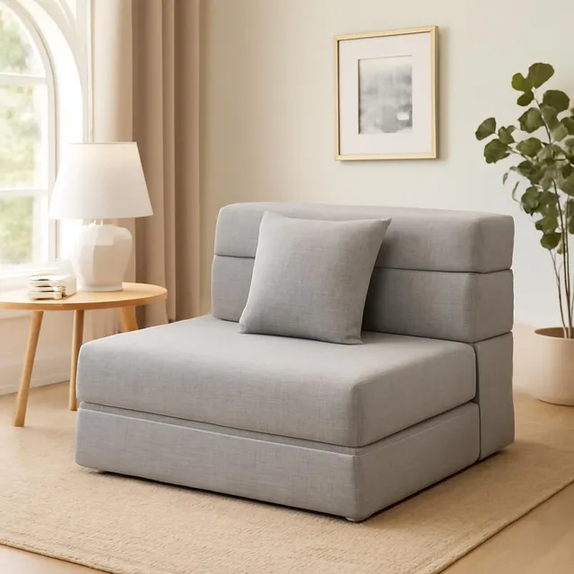 Sofá Cama Sillón Plegable Queen Size Colchón Plegable Gris Diseño De La Tela Liso