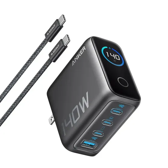 Cargador Anker Laptop 140w Usb-c, Adaptador Gan Avanzado Con 4 Puertos Y Controles Táctiles, Carga Rápida Para Macbook, iPhone, Samsung Galaxy, Xiaomi, Motorola, Pixel Y Más, Color Negro