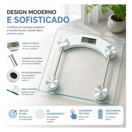 Balança Digital Banheiro Peso Vidro Temperado 180kg Cor Transparente Bateria Lamericano