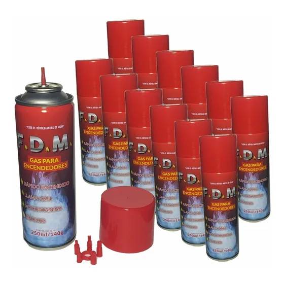Pack X12 Gas Para Recargar Encendedores 250ml Con 5 Pico