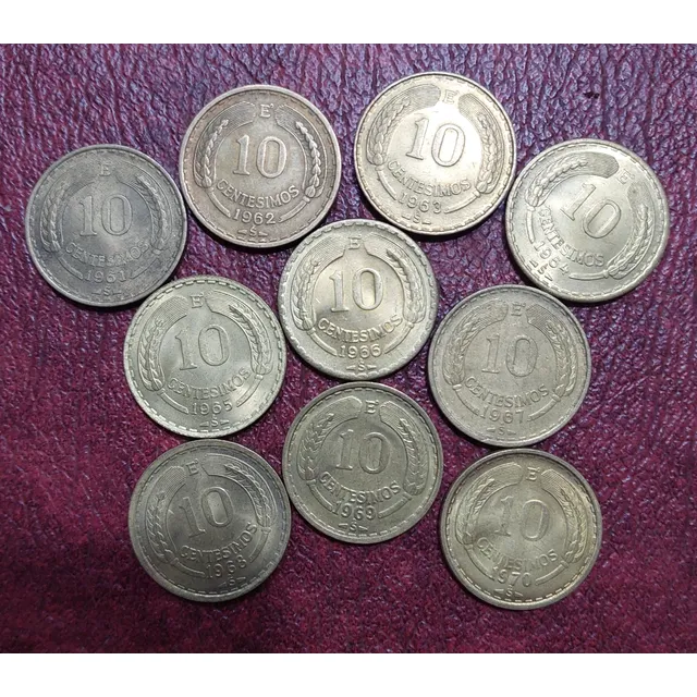 Moneda 10 Centésimos 1961 Casa Moneda Chile Bronce Redonda